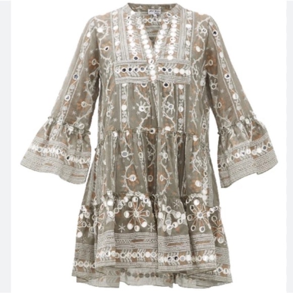 Juliet Dunn Mosaic Print Mirror-Appliqué Flutter Bell Sleeves Dress Brand Size 1 - Picture 4 of 14